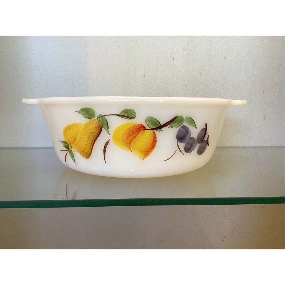 Vtg Anchor Hocking Fire King Gay Fad Fruit 2 Qt #448 Round Casserole Dish